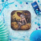 ジャック・オ・ランタンの緑のアイハロウィーンの魔女 ペーパープレート (パーティー)