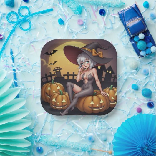 ジャック・オ・ランタンの緑のアイハロウィーンの魔女 ペーパープレート (パーティー)