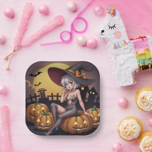 ジャック・オ・ランタンの緑のアイハロウィーンの魔女 ペーパープレート (パーティー)