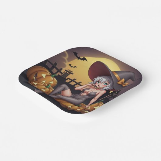 ジャック・オ・ランタンの緑のアイハロウィーンの魔女 ペーパープレート (傾斜あり)