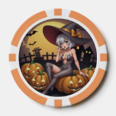 ジャック・オ・ランタンの緑のアイハロウィーンの魔女 ポーカーチップ (正面)