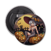 ジャック・オ・ランタンの緑のアイハロウィーンの魔女 栓抜き (正面)