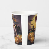 ジャック・オ・ランタンの緑のアイハロウィーンの魔女 紙コップ (右)