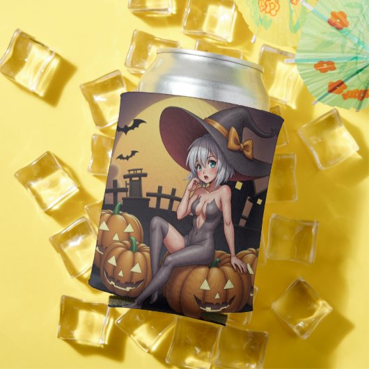 ジャック・オ・ランタンの緑のアイハロウィーンの魔女 缶クーラー (インサイチュ 夏)