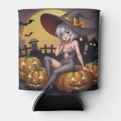 ジャック・オ・ランタンの緑のアイハロウィーンの魔女 缶クーラー (正面)