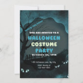 ジャック・オ・ランタンの頭とブルーハロウィーンの付いたかかし 招待状 (正面)