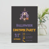 ジャック・オ・ランタンを持った魔女のハロウィン ブラック 招待状 (スタンド正面)