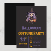 ジャック・オ・ランタンを持った魔女のハロウィン ブラック 招待状 (正面/裏面)