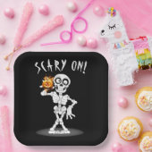 ジャック・オ・ランタンを持つハロウィーンのスケルトン ペーパープレート (パーティー)