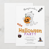 ジャック・オ・ランタンを持つミイラのハロウィンパーティー 招待状 (正面/裏面)