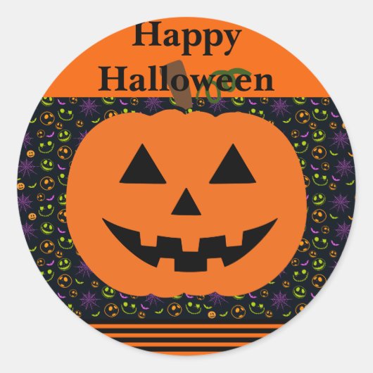 ジャック・オ・ランタン笑顔顔オレンジブラッククラシックR ラウンドシール (正面)