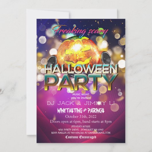 ジャック・オ・ランタン・ディスコボール大人ハロウィンパーティー 招待状 (正面)