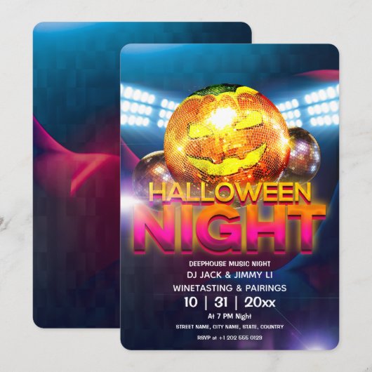 ジャック・オ・ランタン ディスコボール ハロウィンパーティー 招待状 (正面/裏面)