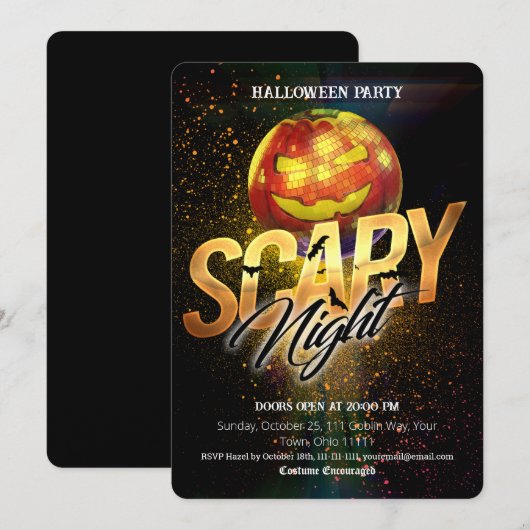 ジャック・オ・ランタン・ディスコボール ハロウィーンの怖い夜 招待状 (正面/裏面)