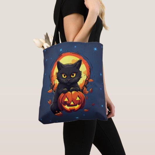 ジャック・オ・ランタン ハロウィン 黒猫 トートバッグ (クローズアップ)