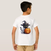 ジャック・オ・ランタン・ハロウィーン・テーマの魔女猫 🎃 Tシャツ (裏面フル)