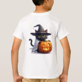 ジャック・オ・ランタン・ハロウィーン・テーマの魔女猫 🎃 Tシャツ (裏面)