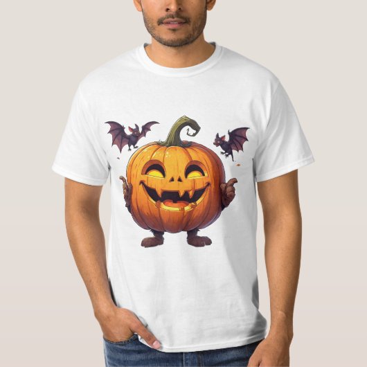 ジャック・オ・ランタン・パンプキン・ハロウィン・コウモリ 🎃 Tシャツ (正面)