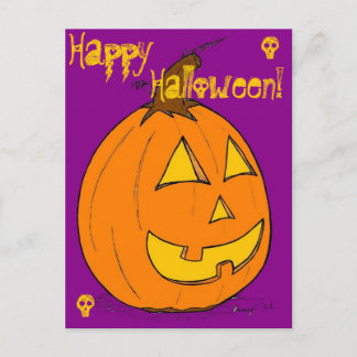 ジャック・オ・ランタン パープル 「ハッピー ハロウィン」 ポストカード