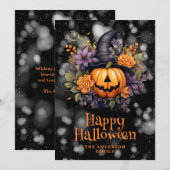 ジャック・オ・ランタン フローラル ハッピー ハロウィン カード (正面/裏面)
