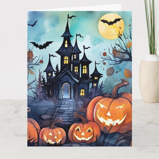 ジャック・オ・ランタン 幽霊屋敷 ゴースト ハロウィン カード (正面)
