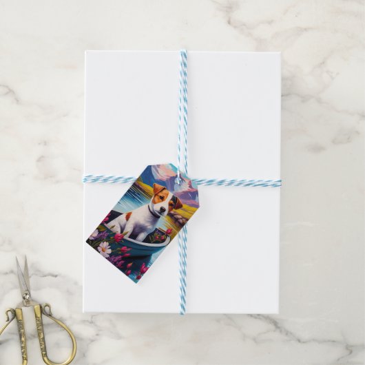 ジャック・ラッセルがパドルで：風光明媚な冒険 ギフトタグ (より糸付き)