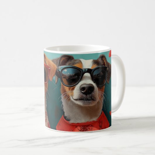 ジャック・ラッセルとハートバラバレンタインデー コーヒーマグカップ (正面右)