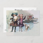 ジャック・ラッセルと一緒に女の子と一緒に楽しいクリスマス シーズンポストカード (正面/裏面)