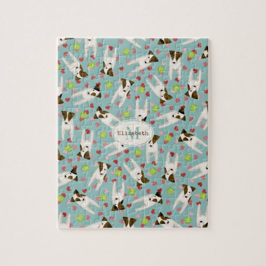 ジャック・ラッセルズはテニスボールのハートをかわいい犬の柄に ジグソーパズル (縦)