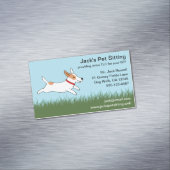 ジャック・ラッセル漫画ランニング犬の芝生の上 マグネット名刺 (インサイチュ)