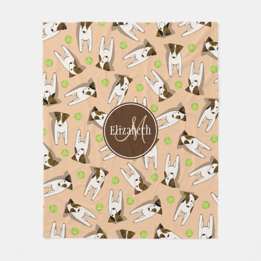 ジャック・ラッセル犬の桃または任意の色モノグラムの フリースブランケット (正面)