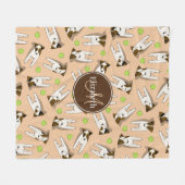 ジャック・ラッセル犬の桃または任意の色モノグラムの フリースブランケット (正面(横))