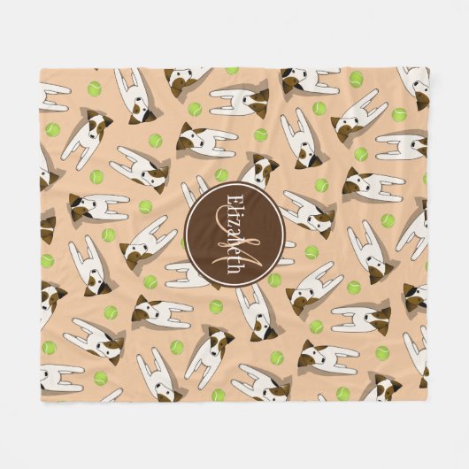ジャック・ラッセル犬の桃または任意の色モノグラムの フリースブランケット (正面(横))
