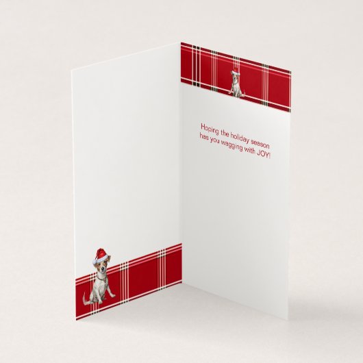 ジャック・ラッセル赤い休日の格子付きクリスマスドッグ (内部)