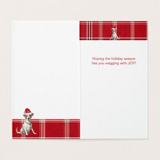 ジャック・ラッセル赤い休日の格子付きクリスマスドッグ (内部フラット)