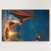 ジャック・ラッセル・クリスマスキャンプの夜の絵画 ジグソーパズル (横)
