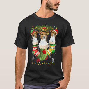 ジャック・ラッセル・クリスマスソックスツリーライトXmasサンタ Tシャツ