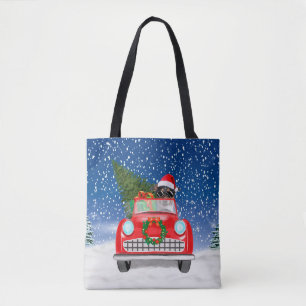 ジャック・ラッセル・テリアが車で雪景色をドライブ クリスマス トートバッグ