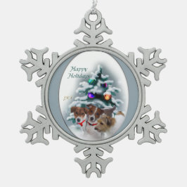 ジャック・ラッセル・テリアのクリスマス スノーフレークピューターオーナメント