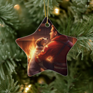 ジャック・ラッセル・テリアの消防士、子犬、ペットの犬好き セラミックオーナメント