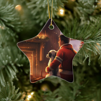 ジャック・ラッセル・テリアの消防士、子犬、ペットの犬好き セラミックオーナメント