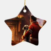 ジャック・ラッセル・テリアの消防士、子犬、ペットの犬好き セラミックオーナメント (正面)