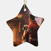 ジャック・ラッセル・テリアの消防士、子犬、ペットの犬好き セラミックオーナメント (左)