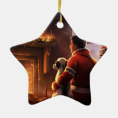 ジャック・ラッセル・テリアの消防士、子犬、ペットの犬好き セラミックオーナメント (裏面)