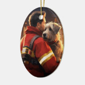 ジャック・ラッセル・テリアの消防士、子犬、ペットの犬好き セラミックオーナメント (左)