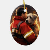 ジャック・ラッセル・テリアの消防士、子犬、ペットの犬好き セラミックオーナメント (裏面)