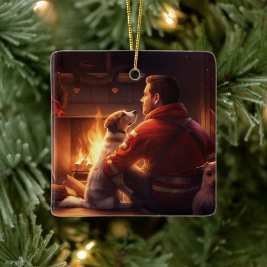 ジャック・ラッセル・テリアの消防士、子犬、ペットの犬好き セラミックオーナメント (ツリー)