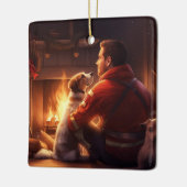 ジャック・ラッセル・テリアの消防士、子犬、ペットの犬好き セラミックオーナメント (左)