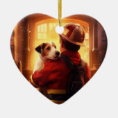 ジャック・ラッセル・テリアの消防士、子犬、ペットの犬好き セラミックオーナメント (正面)