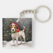 ジャック・ラッセル・テリアの犬と雪のクリスマス キーホルダー (裏面)
